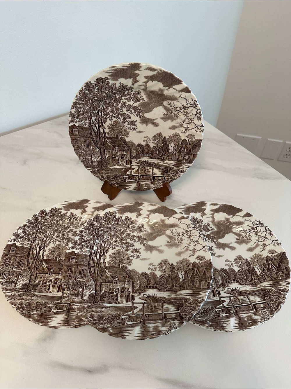 Vintage Johnson Brothers Cotswold Brown & White Transferware Dinner Plates x6
